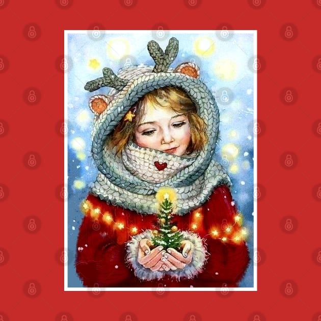 Young Girl Holding a Magical Christmas Tree Print by posterbobs