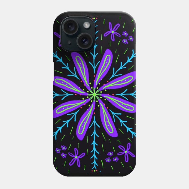 Purple flower on black Phone Case by colors