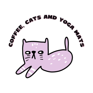 Coffee cats and yoga mats funny yoga and cat drawing T-Shirt