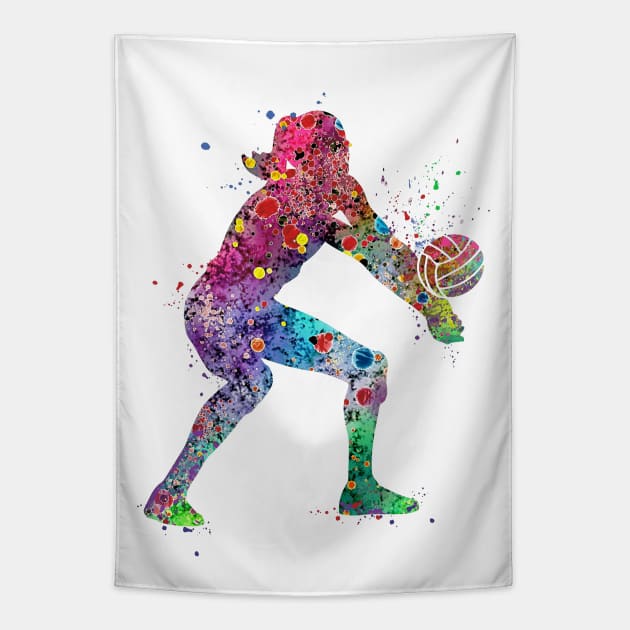 Volleyball Girl Watercolor Painting Art Print Sports Gifts Tapestry by LotusGifts