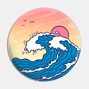 Landscape Wave Sunset Tropical Beach Pin