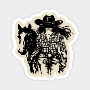 western cowgirl leading horse Magnet