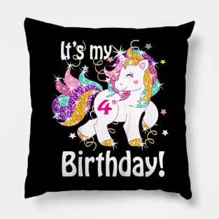 Kids Its My Birthday Girl Unicorn 4Th Pillow