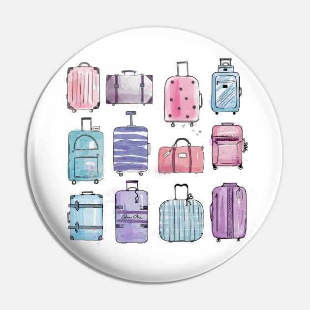 Watercolor luggages | baggages | bags. Hand drawn with ink and watercolos Pin by RenattaZare