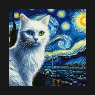 The white cat and the starry night T-Shirt