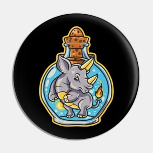 Cute Rhino in a Genie Bottle Pin