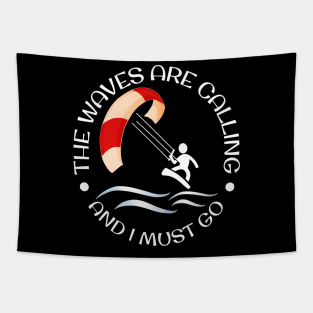 The Waves Are Calling Kitesurfing Tapestry