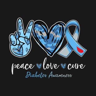 Peace love cure blue ribbon diabetes awareness month T-Shirt