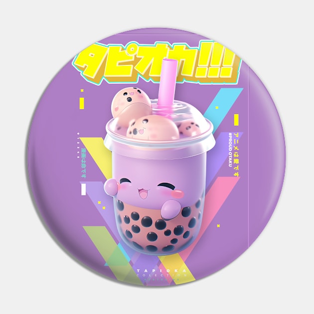 Cheerfull Taro Bubble Tea with Boba - Tapioka Collection | Kawaii Aesthetic Anime Bubble Tea 3D Pop Art Design | PROUD OTAKU Pin by PROUD OTAKU