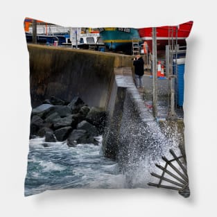 Photographer on the seafront  - Seahouses, Northumberland, UK Pillow