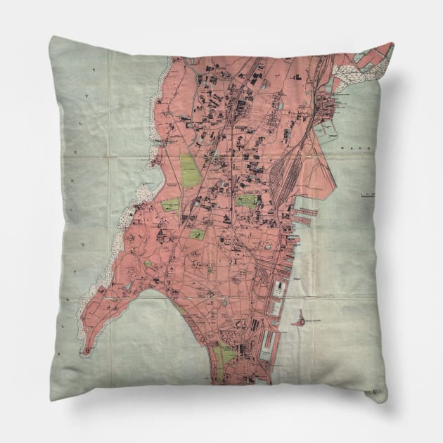 Vintage Map of Bombay India (1895) Pillow by Bravuramedia