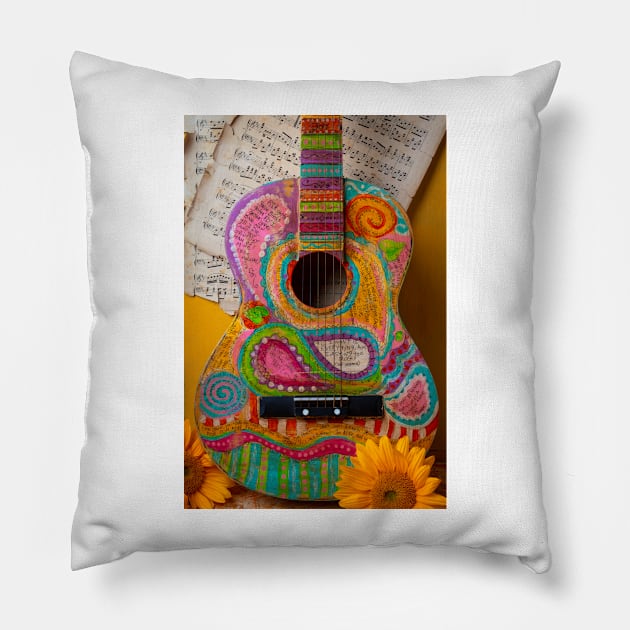 Poetry Gutiar And And Sheet Music Pillow by photogarry