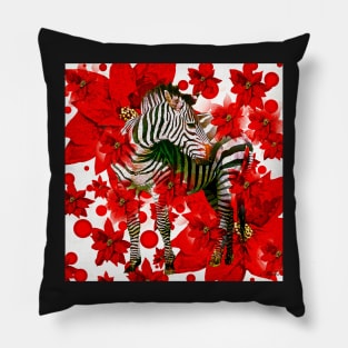 Zebra AND RED FLOWERS Pillow