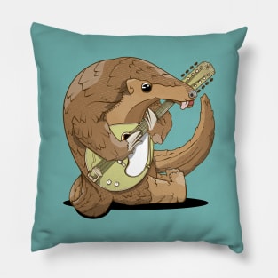 Cartoon pangolin playing a mandolin Pillow