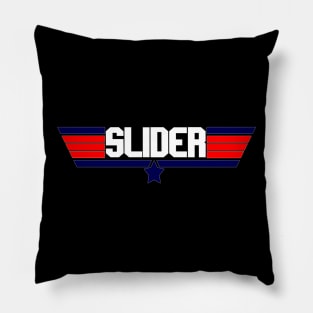 "Slider" 80's action movie design Pillow