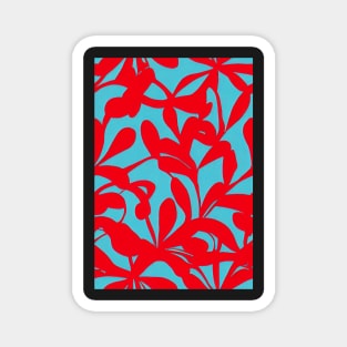 Beautiful Stylized Red Flowers on Blue Background, for all those who love nature #215 Magnet