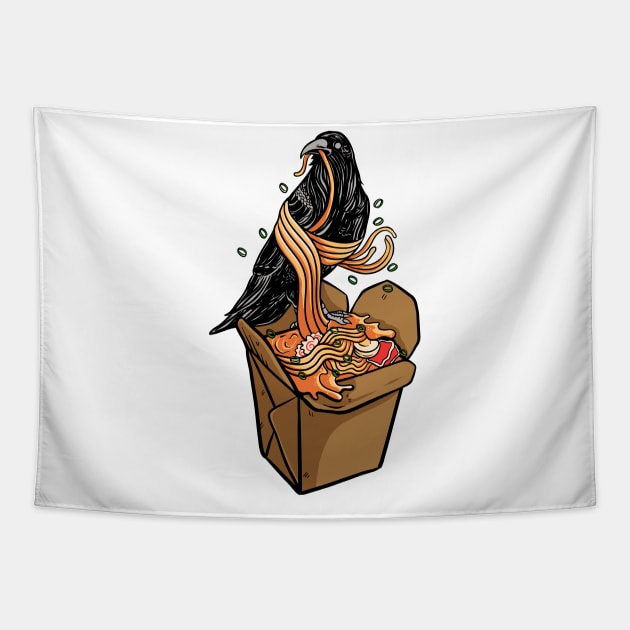 Amazing crow eating delicious ramen box Tapestry by BlindVibes