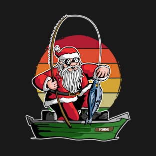 Santa Claus Fishing On A Boat T-Shirt