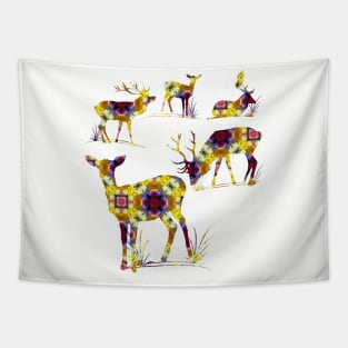 wild deer, blossoms, red deer, animals, hunting, flowerpattern Tapestry