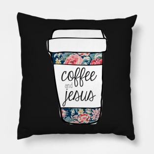 Coffee and Jesus Navy Floral Mug Pillow