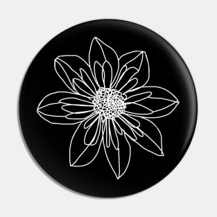 Minimal White Line Drawing Collarette Dahlia Flower Pin