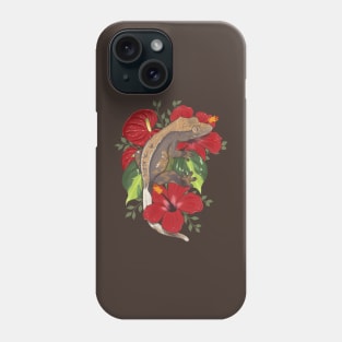 Crested Gecko with Hibiscus and Anthurium Phone Case