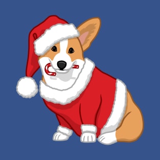 Cute Tan Corgi in Santa Christmas Costume T-Shirt