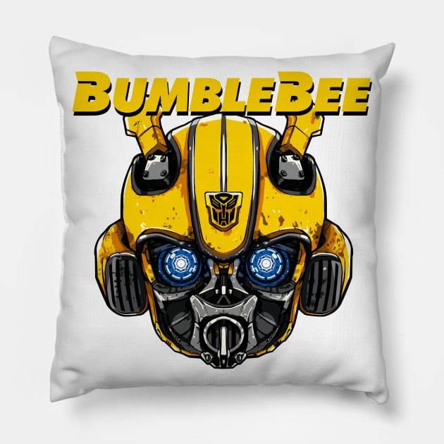 the yellow mecha head Pillow by rollout578