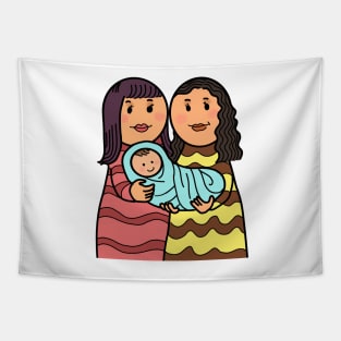 Happy Young Lesbian Family Tapestry