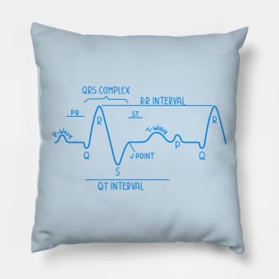 Hand Drawn Normal Electrocardiogram Blue Pillow