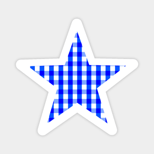 Bright Blue and White Gingham Star Magnet