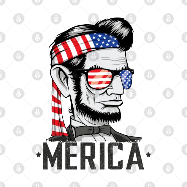 Abe Lincoln Merica 4th of July Tee by HCMGift