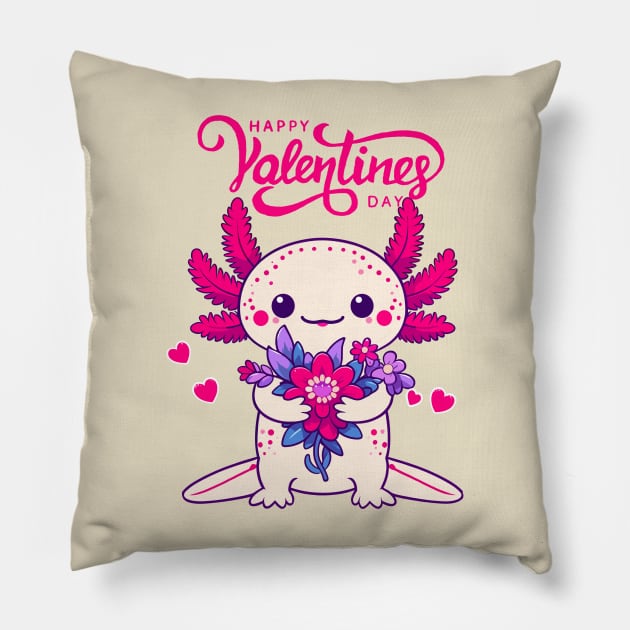 Axolotl Valentine Pillow by JessArty