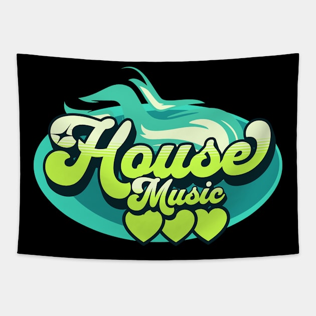 HOUSE MUSIC-House Music Heat (aqua blue/lime) Tapestry by DISCOTHREADZ 