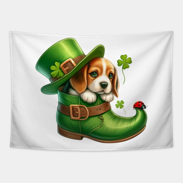 Beagle Dog Shoes For Patricks Day Tapestry by Chromatic Fusion Studio