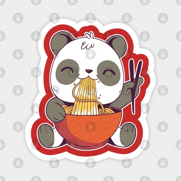 Cute panda bear eating ramen Magnet by Dots & Patterns