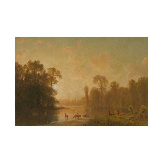 Twilight With Deer by Albert Bierstadt by Classic Art Stall