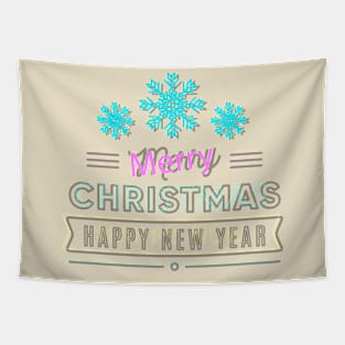 Merry Christmas New Year Neon Tapestry