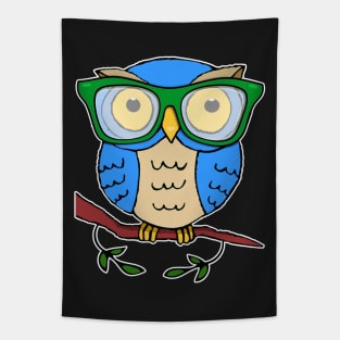 Cute Owl with Green Glasses Tapestry