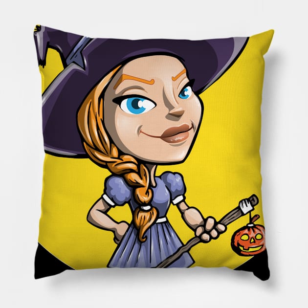 Happy Halloween Young Witch Pillow by holidaystore