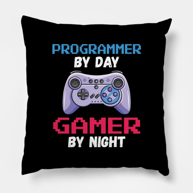 Programmer By Day Gamer By Night Pillow by DragonTees