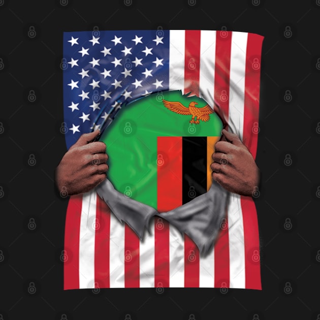 Zambia Flag American Flag Ripped - Gift for Zambian From Zambia by Country Flags