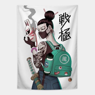 Japanese Fox Mask Girl Urban Style Tapestry