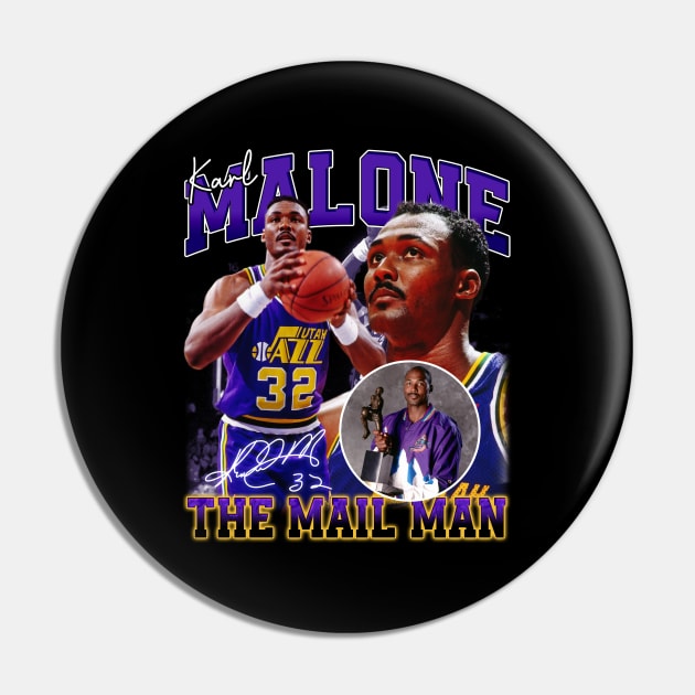 Karl Malone The Mail Man Basketball Legend Signature Vintage Retro 80s 90s Bootleg Rap Style Pin by CarDE