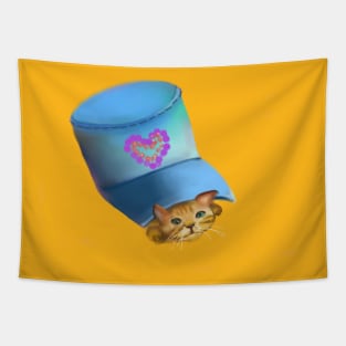 Blue hat kitten Tapestry