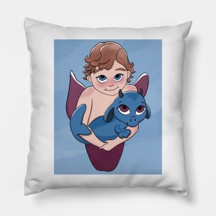 A Merchild and His Dragon Pillow