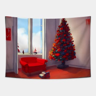 Holiday Red Christmas Tree Symbolism of Valor and Bravery on Xmas Season Tapestry