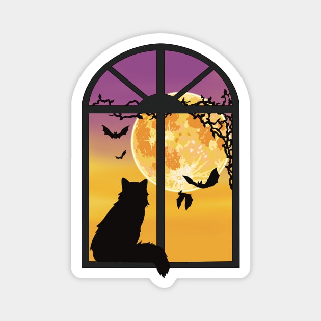 Halloween Cat In Window Magnet by Kassi Skye