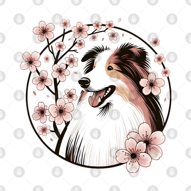 Bearded Collie Revels in Spring's Cherry Blossoms Joy by ArtRUs