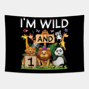 Safari Zoo Animal Lover 1st Birthday Shirt I'm Wild And 1 Birthday Tapestry